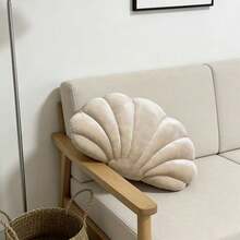 Ins Style Plush Shell-Shaped Throw Pillow, Soft Macaron Solid Color Fan-Shaped Cushion, Living Room Sofa Bay Window Atmosphere Decorative Pillow, Office Long-Sitting Lumbar Support Soft Pad, Ocean Theme B&B Hotel Aquarium Backdrop Decor Ornament, Girly Soft Plush Shell Bed Headrest Backrest, Multiple Colors Available, Home Decor Gift, Ideal Gift Choice - Multiple Styles - View 3