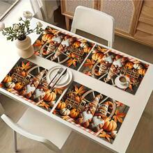 1/4/6pcs Autumn Series Carriage Elf Pumpkin Pattern Printed Placemats, Heat Resistant Table Mats For Home Kitchen/Table Protection, Kitchen Dining Table Party Decor - Multicolor - View 8