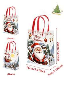3pcs Christmas Theme Plastic Gift Bags, Santa Claus Reindeer Sleigh Pattern Christmas Party Gift Packaging Bags, Christmas Theme Party Decoration Bags - Multicolor - View 9