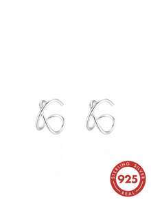 1 Pair S925 Sterling Silver Minimalist Cold Style Double Layer Ear Cuffs For Women, Niche Exquisite Cross Line Cartilage Ear Clips, Daily Commute Date Personalized Matching High-End Accessory Gift For Girlfriend Best Friend Earrings - Geometry - View 5