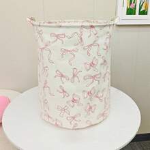 Large Bow Pattern Foldable Round Storage Basket, Multi-Functional Storage Bin, Suitable For Bathroom, Room, Laundry Basket, Dirty Clothes Basket, Room Clutter Large Capacity Storage Bin, Clothing Storage, Clutter Storage, Multi-Functional Storage - Multicolor - View 12