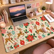 1pc Cute Christmas Reindeer Poinsettia And Candy Cane Print XL Mouse Pad, Festive Keyboard Desk Mat, Holiday Desk Decor Gift - View 12