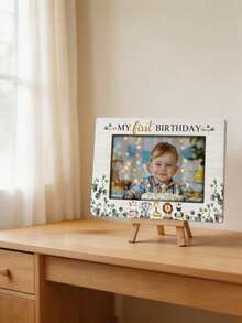 1pc Baby Wooden 1st Birthday Photo Frame, Family Memorial Photo Display Stand, 1st Birthday Gift, Suitable For Home And Office Desk Decor - Multicolor - View 4
