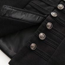 Women's Metal Buckle Slim Fit High Neck Wool Short Jacket - Black - View 8