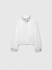 Old Money Style Vintage Collar Colorblock Polka Dot Fitted Jacket - White - View 1