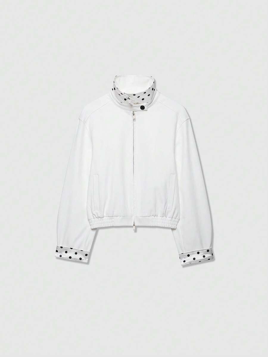 Old Money Style Vintage Collar Colorblock Polka Dot Fitted Jacket - White - View 1
