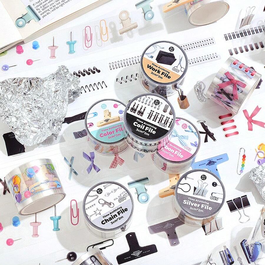 1pc PET Die-Cut Sticker, Realistic Clip Chain Bow Coil Scrapbooking Collage Card Decoration Material Sticker - Multicolor - View 1