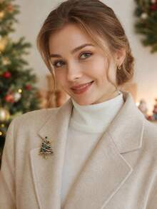 2pcs Colorful Rhinestone Christmas Tree Brooch Set, Versatile Lapel Accessory For Coat, Scarf, Backpack, Christmas Gift - A - View 7