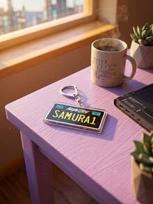 1Pc/6pcs Cyberpunk & Sci-Fi Themed Acrylic Keychains, Including Night City License Plate, Lucy, Samurai Logo, Militech Asset Tag & Radiation Symbol Designs, Back To School, Gift For Anime Fans - Multicolor - View 7