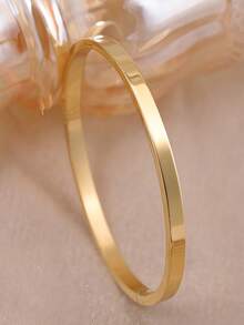 4pcs/1pc Minimalist Fashion Casual Classic Pattern Series Gold Stainless Steel Women's Bracelet, Vacation Anniversary Holiday Gift, Suitable For Daily Wear, Layering Bangle, Gift For Friends - Yellow Gold - View 5