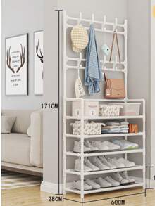 1pc 4-5 Tier Shoe Rack With Coat Hooks, Metal Entryway Coat Rack With 8 Hooks, Multi-Functional Large Capacity Shoe Storage Organizer, Sturdy Easy Assembly Space-Saving Coat Rack, Suitable For Entryway, Hallway, Foyer, Apartment, Dorm, Mudroom - Multicolor - View 10