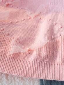 Girls Cute Pink Bow Round Neck Cable Knit Pullover Sweater Long Sleeve Suitable For Daily Wear, Vacation, Spring, Autumn, Winter - Pink - View 6