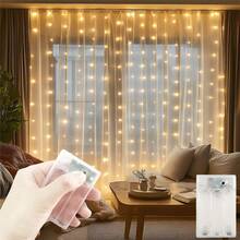 Battery Box Operated Curtain Fairy Lights, Batteries Not Included, Warm Twinkling LED Hanging Light Strings, Soft Glow Window Backdrop Lamp For Bedroom, Wedding, Birthday & Festive Indoor Decor - White - View 8