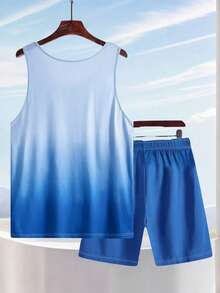Men's Casual Vacation Coconut Tree Print Tank Top & Shorts Beach Set - Multicolor - View 4
