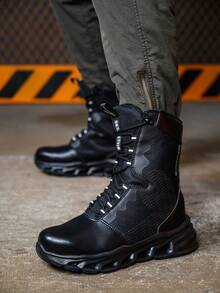 Dian Sen Sepatu Keselamatan Kerja Pria, Anti-Benturan & Anti-Tusuk, Sepatu Bot Taktis Bertali Tinggi Pria, Cocok Untuk Lokasi Konstruksi, Gudang, Bengkel, dan Pekerjaan Luar Ruangan Lainnya, Sepatu Kerja Pendek dengan Kerah Peredam Guncangan yang Nyaman, Cocok Untuk Penggunaan Profesional Sepanjang Hari - Hitam - View 3