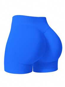 Set Fitness Wanita 2 Potong, Tank Top Backless, Celana Pendek Ketat Seamless Pinggang Tinggi, Set Yoga Olahraga - Biru - View 4