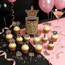 13pcs Crown Leopard Cupcake Decorations, Queen Leopard Print Cupcake Picks, Cosmetic Crown Leopard Print High Heel Cake Decorations, Women's Birthday Bachelorette Party Engagement Wedding Supplies, Suitable For Bachelorette Party, Bridal Shower, Birthday Party, Engagement And Other Celebrations, Its Exquisite Design Will Bring You An Unforgettable Experience. - View 2