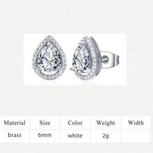 MDFUN 1/2pcs 18K White Gold Plated Round & Square Zirconia Cubic Diamond Halo Stud Earrings - Silver - View 15