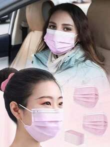 100pcs/50pcs Pink Disposable Face Masks, Reusable Pink Face Masks - Non-Medical Grade, 3-Ply - Multicolor - View 2
