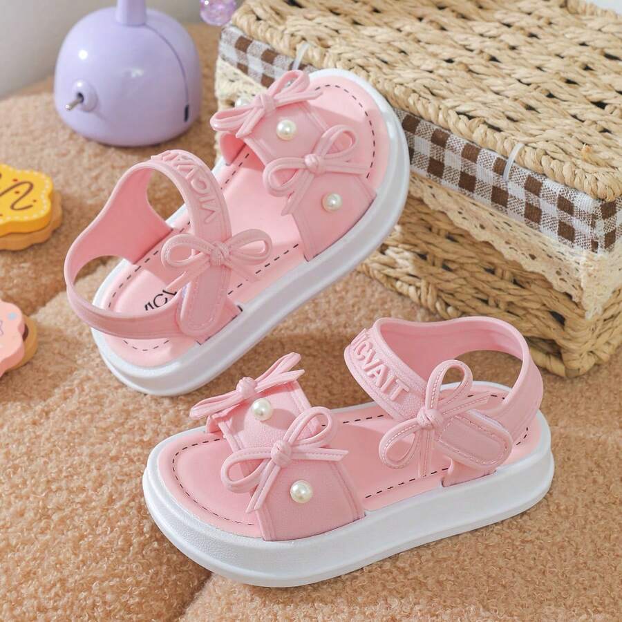 Lugualt Girls' Fashion Beaded Bow Decor Thick Sole Sandals