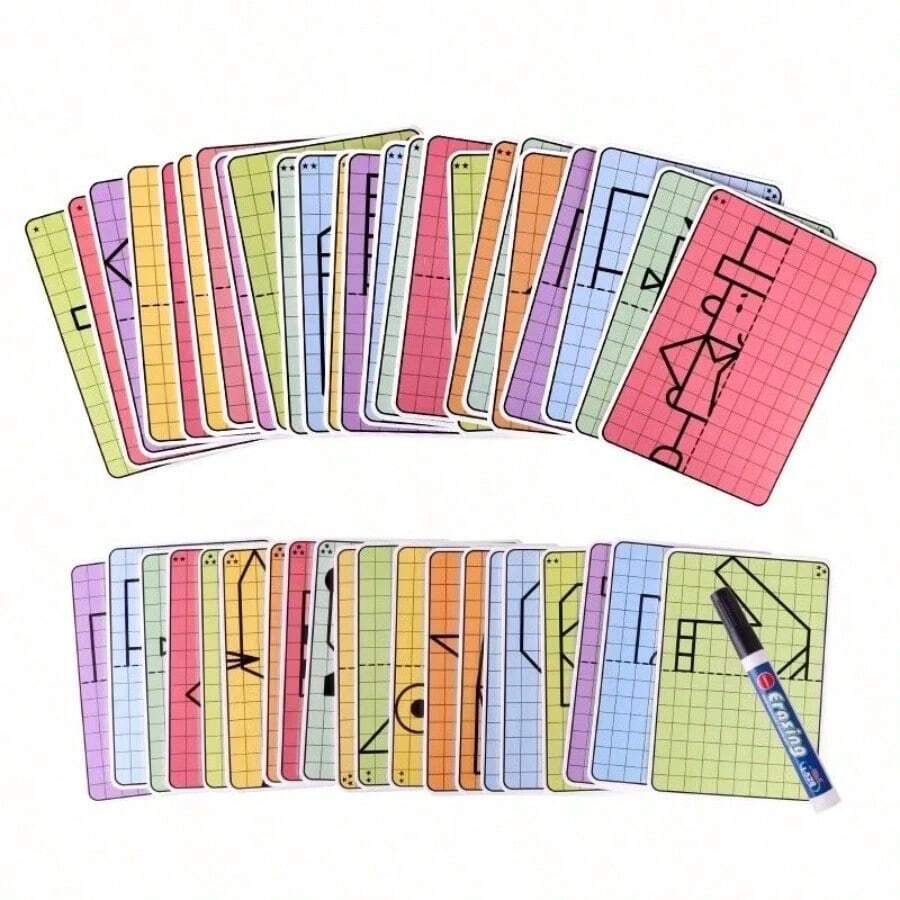 23pcs Symmetrical Pattern Grid Sheets, Reusable, 20pcs Double-Sided Grid Paper, Assorted Patterns, Symmetrical Grid Erasable Drawing Set, Cute Cartoon Grid Sheets, Suitable For Pen Control Practice, Home And School Use, Back To School - A - View 1