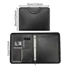 Virellio Black PU Handheld Folder Multi‑Pocket Document Organizer With Note Papers And Document Bags Portable For Office Business Trip - Black-1pc - View 5