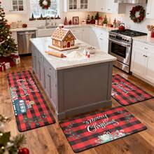 1/2/3pcs Christmas Theme Kitchen Rugs, Flannel Kitchen Rugs, Soft Comfortable Absorbent Non-Slip Machine Washable With Backing, Multi-Functional Home Floor Mats Suitable For Doorway, Living Room, Bedroom, Kitchen, Dining Room, Bathroom, Laundry Room, Entryway And Christmas Holiday Decoration - Multicolor - View 6