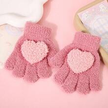 1 Pair Cute Thick Warm Windproof Five-Finger Heart-Shaped Gloves, Soft Solid Color - Multicolor - View 11
