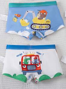 8pcs/Pack Young Boy Construction Vehicle Print Cartoon Underwear - Blue and White - View 3