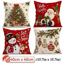 4pcs/1pc Vintage Christmas Decor Pattern Pillow Case Without Insert, Single-Sided Printed Pillow Case, Suitable For Living Room Bedroom Home Decor, All Season Pillow Case - Multicolor - View 16