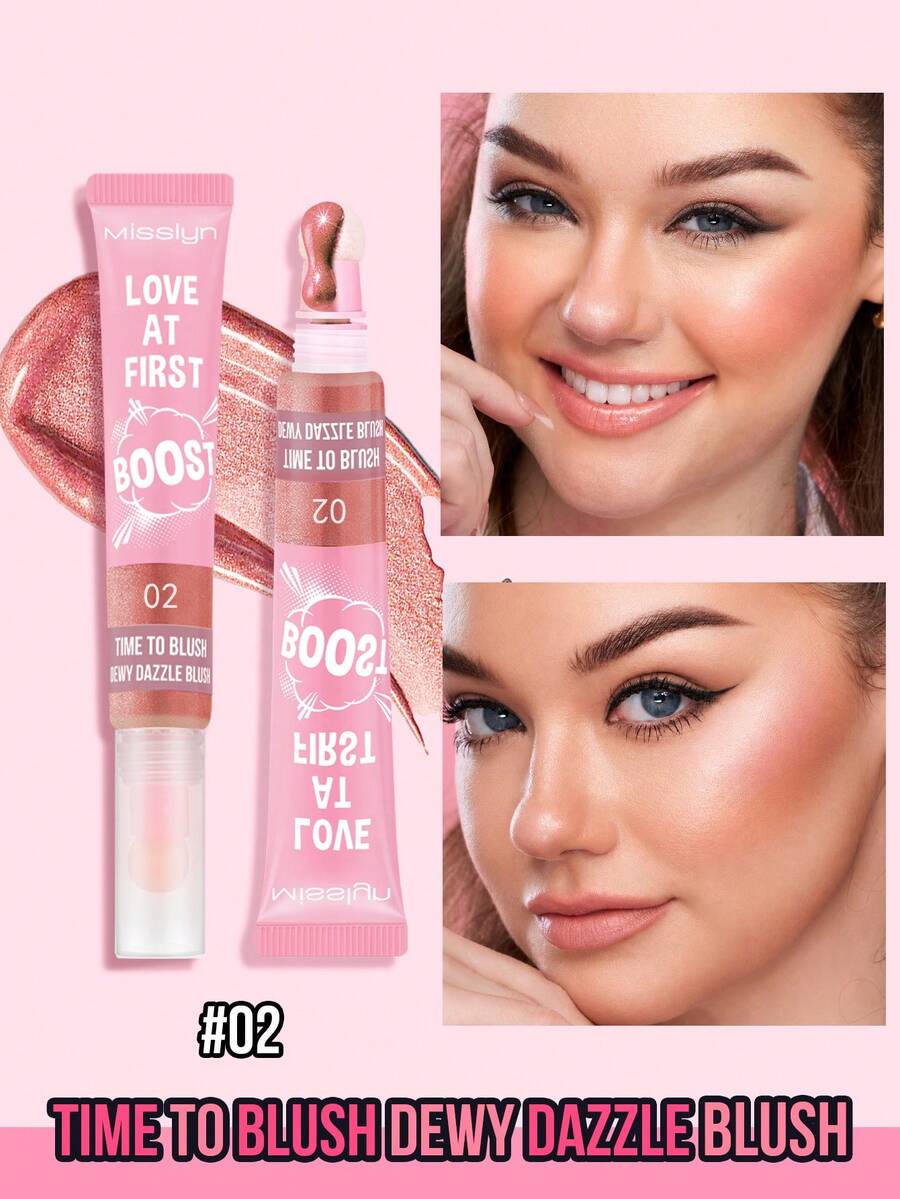 MISSLYN 1件裝 Love At First Boost 液體腮紅，可疊加顯色，輕盈平滑質地，附氣墊刷頭，臉頰腮紅盤，適合日常/派對/Y2K，柔美妝感/玫瑰腮紅/自然光澤，腮紅粉，萬聖節妝容