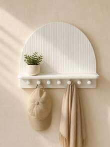Curved Wall Mounted Storage Rack, Multi-Functional Organizer Shelf, Modern Entryway Key Hook Holder With Desktop Storage Compartment, Hallway Bedroom Office Small Item Wall Hanging Storage Rack, Entryway Key Hook Rack With Countertop Storage - Multicolor - View 5