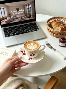 1 Set 200ml Embossed Ceramic Coffee Cup And Saucer Set, Microwave And Dishwasher , Espresso Cup And Turkish Coffee Cup, Arabic Coffee Cup, Saudi National Day Gift, Suitable For Afternoon Tea, Cafe, Kitchen - Multicolor - View 5