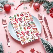 19/39/59pcs Christmas Ball Napkins, Printed With Special Christmas Patterns, Candy Ball And Snowflake Designs, Perfect Decorative Napkins For Christmas Holiday And Winter New Year Dinner - View 8