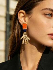 ZAA Mixed‑Style Evil Eye Hamsa Hand Dangle Earrings, Vintage Sculpted Gold Drop Earrings, Boho Colorful Enamel Statement Jewelry For Women - Evil Eye - View 3