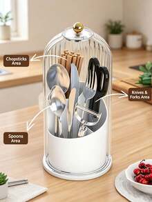 2pcs/1set Rotating Cutlery Storage Box, Knife And Fork Holder, Kitchen Storage, Tabletop Decor Storage Box, Multi-Functional Storage Basket, Holiday Decor Gift, Kitchen Storage, Desktop Storage, Fork Spoon Western Knife Storage Box - View 3