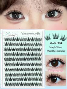 Lvcheryl 100-120pcs/Box 10rows Self-Adhesive Eyelash Reusable Glue-Free, False Eyelashes Waterproof Natural Style For Beginners Makeup - C - View 19