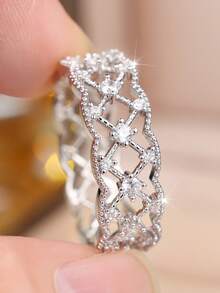 Vanel 1pc European Vintage Style Lace Window Pane 3D Embossed Ring, Niche Design, Suitable For Party, Wedding, Daily Wear - Silver - View 6