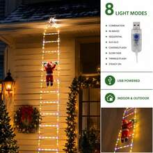 1pc USB Powered Santa Climbing Ladder Light, Warm White LED Fairy String Lights, Easy Hanging Christmas Decoration Light, Indoor & Outdoor Use, Suitable For Windows, Walls, Christmas Tree, Home Holiday Party Decor - USB Santa Claus Ladder Light - View 8