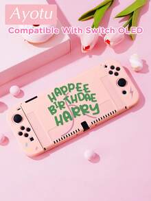 Ayotu Pink Cake & Slogan & Lightning Switch Protective Case, Compatible With New Switch 2 (2025)/Switch NS/Switch OLED, Can Be Used On Dock Without Removing Protective Case, Universal Game Controller Protective Cover, Switch Game Accessories, Anti-Drop Anti-Scratch, Winter Theme & Birthday Gift & Christmas - View 2