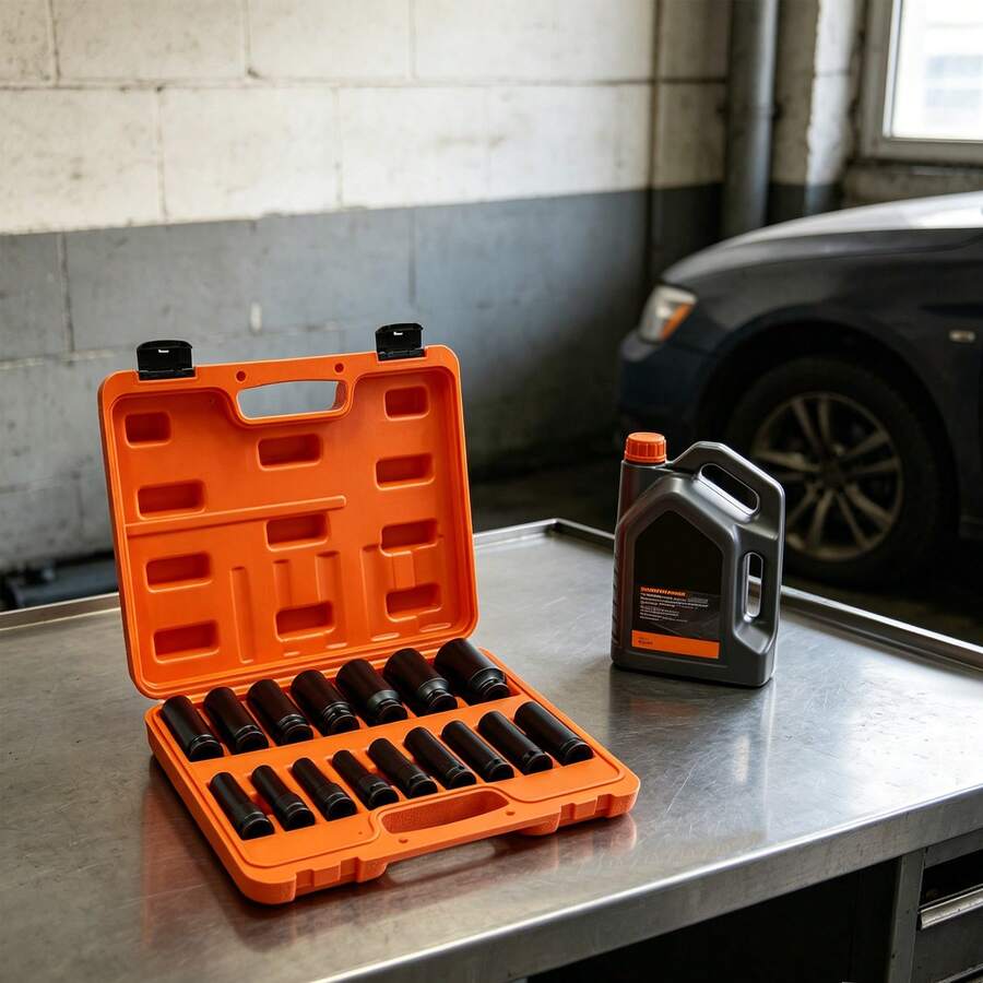 Vintoro 16Pcs 6 Point Impact Socket Set, Heavy Duty Impact Socket Kit, Rust Resistant Drive Socket Accessories, Durable Impact Wrench Socket Tool Set, Anti-Slip Hex Socket For Auto Repair, Practical Mechanical Maintenance Tool, Ideal For Car Repair - A - View 1