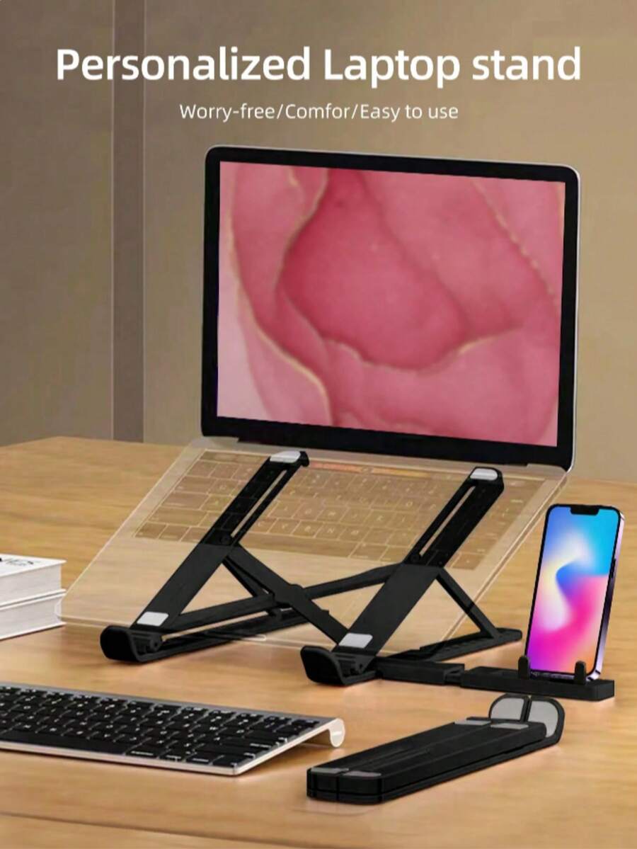Foldable Portable Laptop Tablet Phone Stand With Extended Phone Holder, Adjustable Cooling Stand, Extended Phone Base, Portable Laptop Storage Lifting Base, Easy Installation, Convenient To Carry, Sturdy And Durable, Good Ventilation And Heat Dissipation, Suitable For Office, Home And Travel Use. Multiple Styles Available. Perfect Gift For Family And Friends - View 1