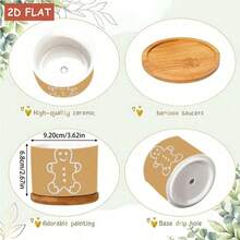 Minimalist Gingerbread Man Silhouette Ceramic Planter, 3.62X3.62X2.68 Inch Small Plant Container, Light Brown Solid Color Background, Perfect For Indoor Succulents, Desktop Greenery And Home Decor Display, Gardening Gift - A - View 3