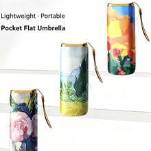 Floral Oil Painting Mini Flat Folding Umbrella, UPF50+ UV Protection Windproof Reinforced Ribs, Water‑Repellent Dual‑Use Sun Rain Pocket Umbrella, Lightweight Portable Compact Umbrella For Travel Outdoor Commute Beach - Aesthetic Oil Painting Umbrella - View 1