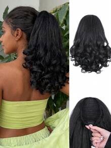 Women's Drawstring Ponytail Hair Extension, 14 Inch Natural Black Long Wavy Layered Synthetic Hair, Clip-In Ponytail Hair Piece, Daily Wear - Black - View 1