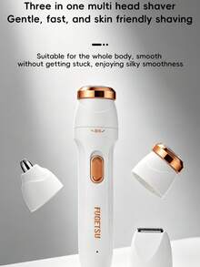Women's 3-In-1 Rechargeable Epilator With Replaceable Heads (Shaving/Nose Hair/Precision Trimming), 360° Curved Blade Anti-Clogging, Low Noise, 13.5cm Pocket Size, USB Type-C Charging, Suitable For Travel And Full Body Care - 860 - View 2