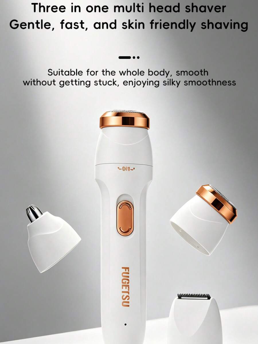 Women's 3-In-1 Rechargeable Epilator With Replaceable Heads (Shaving/Nose Hair/Precision Trimming), 360° Curved Blade Anti-Clogging, Low Noise, 13.5cm Pocket Size, USB Type-C Charging, Suitable For Travel And Full Body Care