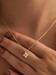 A 14K Gold-Plated Necklace And Earring Set Featuring Pearls And Cubic Zirconia; Suitable As Bridal Jewelry, For Simple Everyday Wear, Or As A Gift. - Gold - View 4