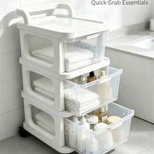 1pc 3-Tier Assembled Plastic Rolling Cart Storage Rack With Handle, Portable Multi-Function Utility Cart On Wheels, Space Saving Shelving Trolley For Office, Living Room, Kitchen And Bathroom, Easy To Move And Organize, Home Storage - View 3