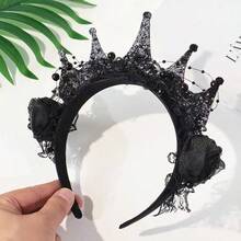 MESHUOKAI Dark Gothic Sparkly Crown Headband, Rhinestone Queen Tiara Hair Hoop, Halloween Vampire Cosplay Party Hair Accessory - Multicolor - View 4